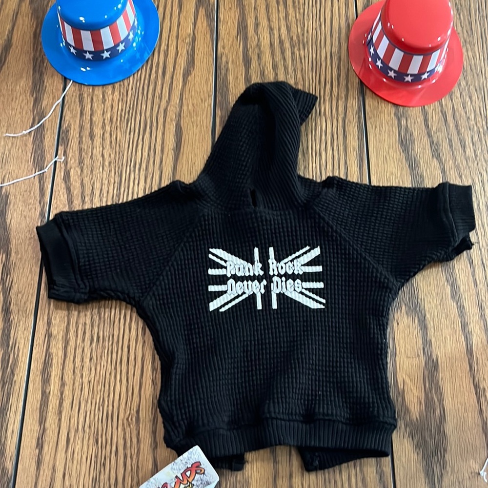 Punk Rock Dog Hoodie - Black Ribbed Material Fits Small Dog  Up To 15 Lb.